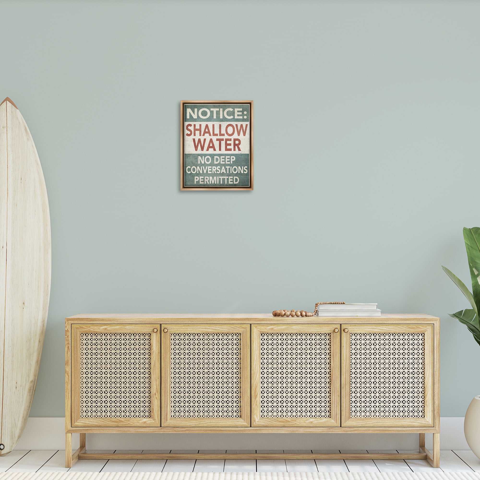 Stupell Industries Vintage Shallow Water Phrase Typography Painting Brown Floater Framed Canvas Art Print Wall Art, 17 x 21