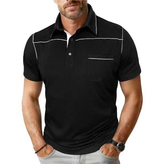 BRGZLK Mens Polo Shirts Turn Down Collar Solid Color Short Sleeve Summer Casual Classic Lightweight Breathable Comfy Moisture Wicking Polos Black S