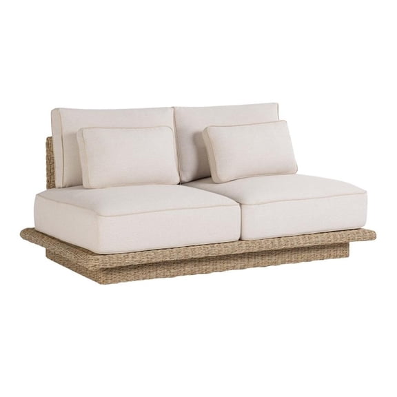 Pemberly Row Contemporary Accent Cream Finish Outdoor 65" Sofa