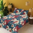 thumbnail image 2 of Ambesonne Floral Fitted & Flat Sheet with Shams 4 Pcs Set, Hibiscus Tropical Leaves Art, Full, Cadet Blue Cream and Ruby, 2 of 5