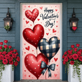 thumbnail image 6 of Red Heart Welcome Banner Buffalo Plaid Bow Love Backdrop Black Background Gold Polka Dots Heart Display for Front Door Decor Valentine's Day Party Housewarming Gift, 6 of 9