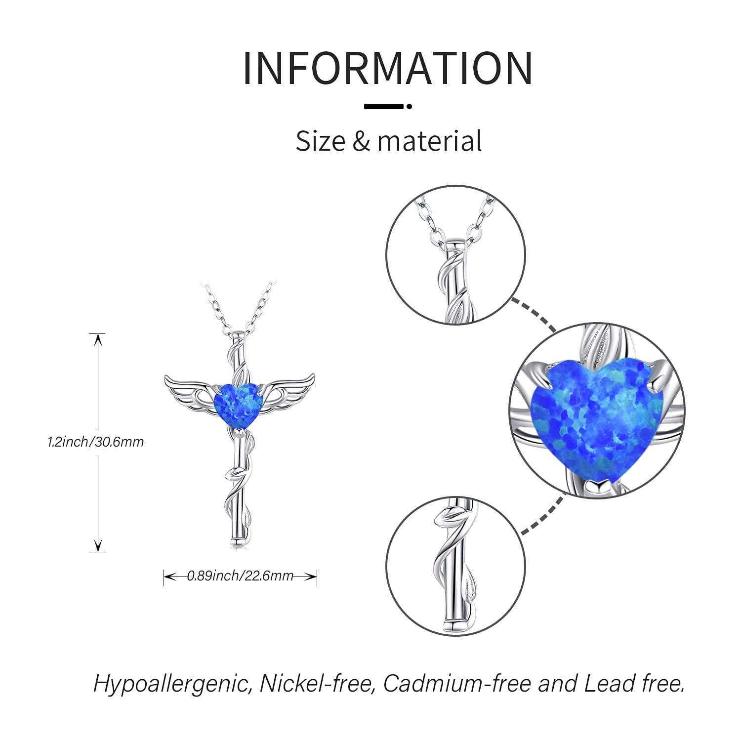 Coachuhhar Angel Wing Cross Necklace 925 Sterling Silver Blue Opal Cross Crucifix Pendant Necklace Guardian Angel Wings Necklace Cross Jewelry Gifts for Women