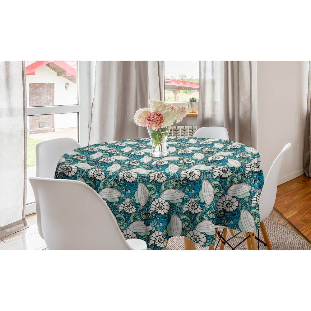 Underwater Round Tablecloth, Nautical Marine Coral Reef Seashells