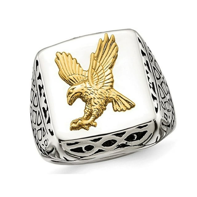 Aigle Volant Poli en Acier Inoxydable avec Accent Or 14K