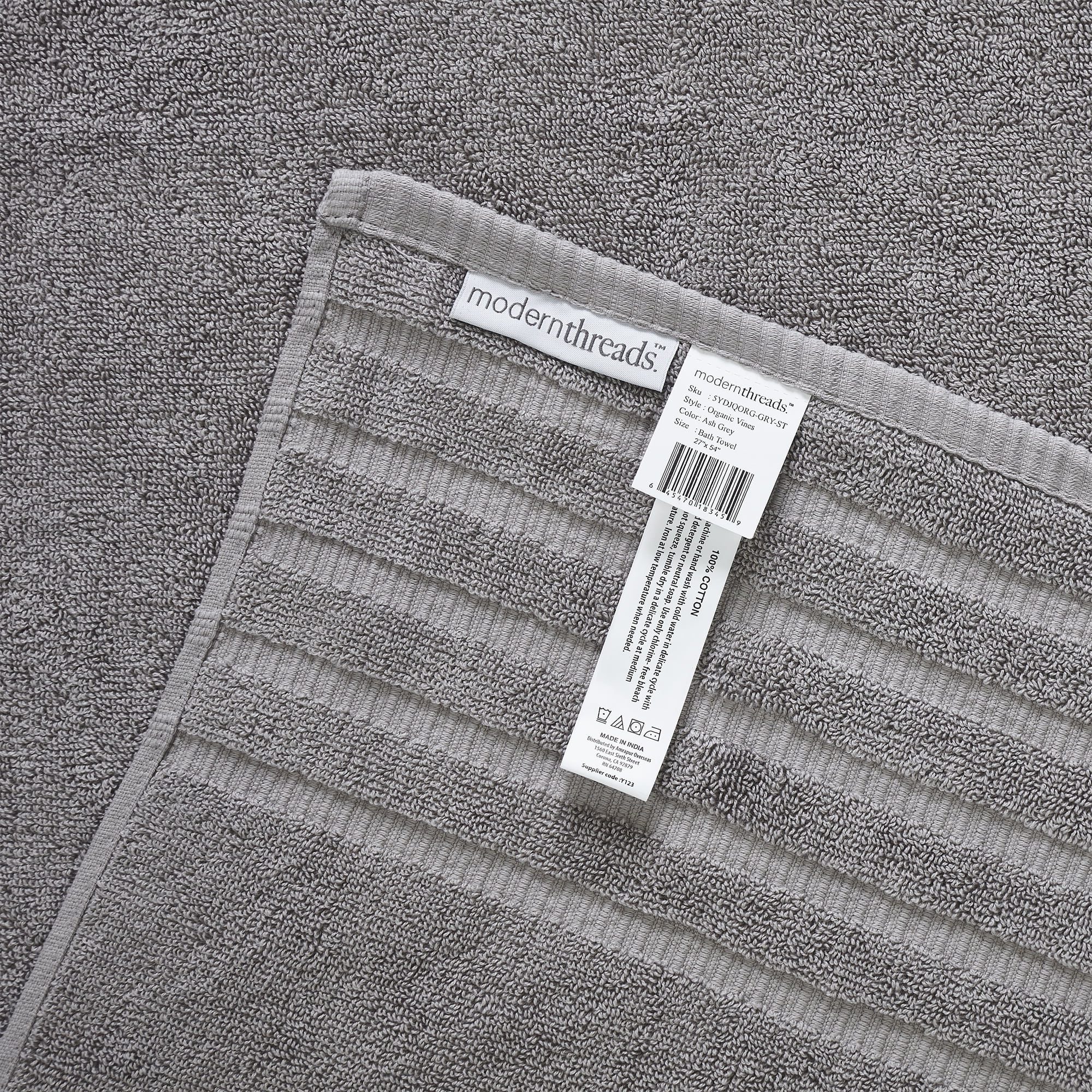 Modern Threads Organic Vines 6-Piece Cotton Adult Bath Towel Set, Gray