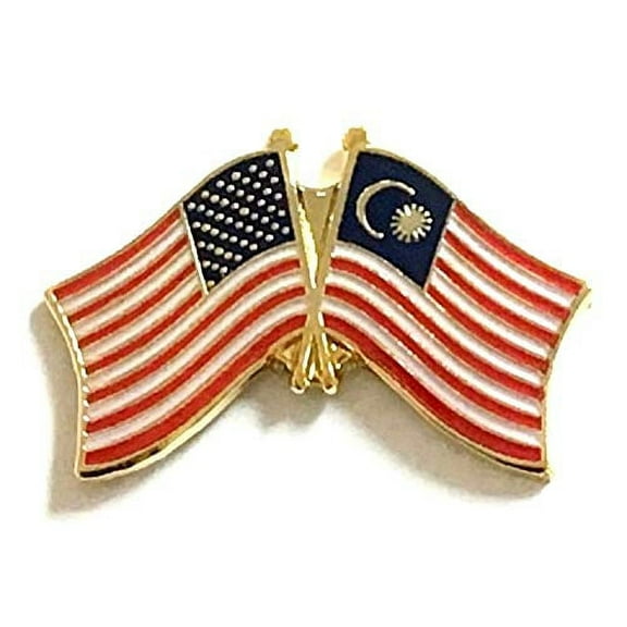 Pack of 50 Malaysia & US Crossed Double Flag Lapel Pins, Malaysian & American Friendship Pin Badge