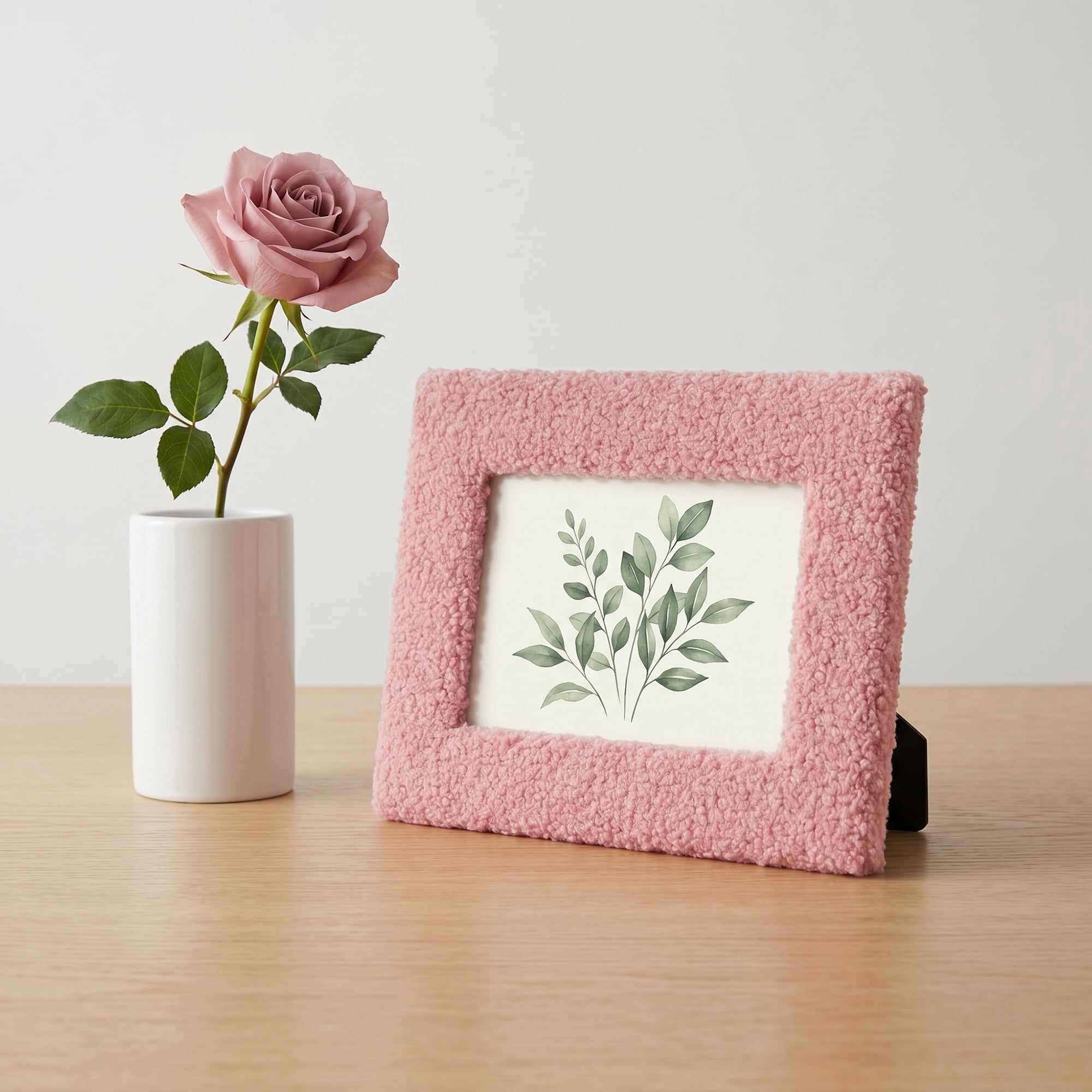 Unique Bargains Cute Plush Furry Cozy Velvet Wood Photo Frame Rose Red 5" x 7"