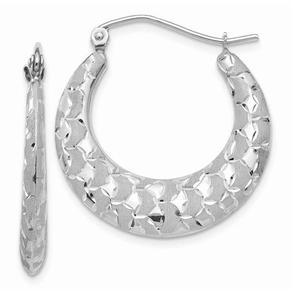 Primal Gold 14 Karat White Gold Satin and Diamond-cut Hoop Earrings