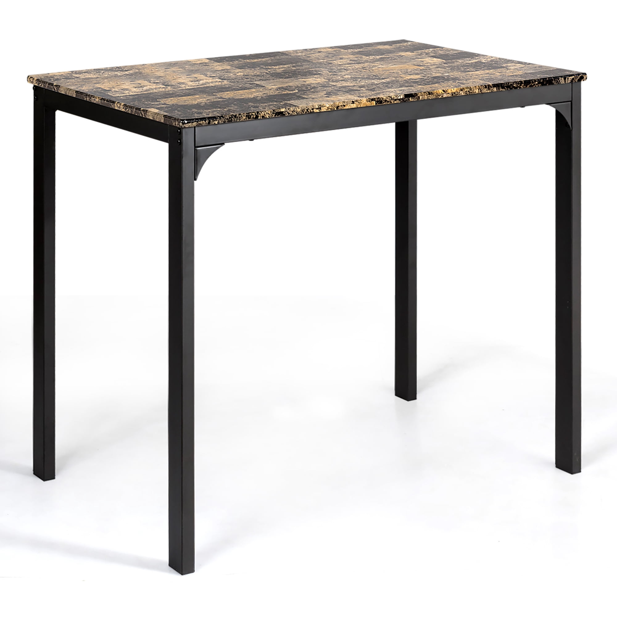 Costway 3 PCS Counter Height Dining Set Faux Marble Table 2 Chairs Kitchen Bar Brown