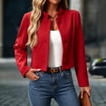 thumbnail image 2 of Leidass Womens Cropped Blend Stand Collar Jacket Long Sleeve Button Front Solid Color Casual Short Outerwear for Fall Winter Daily Wear Red L, 2 of 7