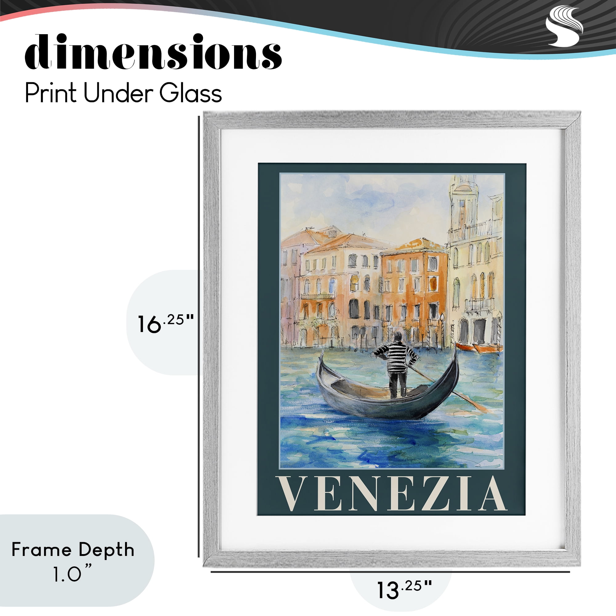 Stupell Industries Venezia Gondola View Gray Framed Print Under Glass, design by Lanie Loreth