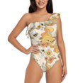 thumbnail image 2 of Yiaed Groovy Floral Print Women One Piece Swimsuits Tummy Control One Shoulder Bathing Suits Pattern Ruffle Swimwear-Small, 2 of 8