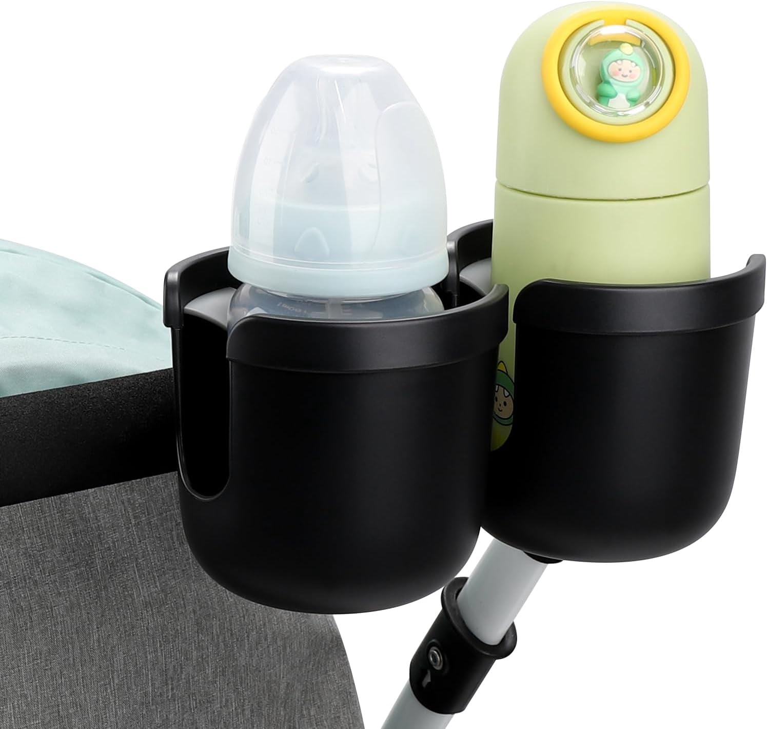 Stroller Cup Holder, Bike Cup Holder, Universal Cup Holder for Uppababy Nuna Doona Strollers, 2-in-1 Cup Phone Holder for Walker Wheelchair Scooter Accessory