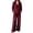 Outfits for women-Wine, variant on Guieoi Matching Outfits for Women Solid-Color Cotton-Linen Wide-leg Pants Set V-neck Button-down Long-sleeve Loose-fit Top High-waisted Pants Two-Piece Set White M