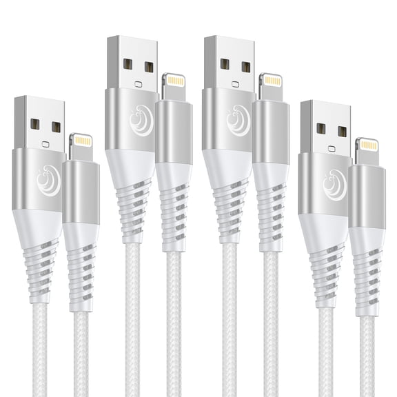 Aioneus iPhone Charger Compatible with iPhone 14/13/12/11, USB A to Light-ning Cables 4Pack 3/3/6/10FT Braided Fast Charging Cord, White
