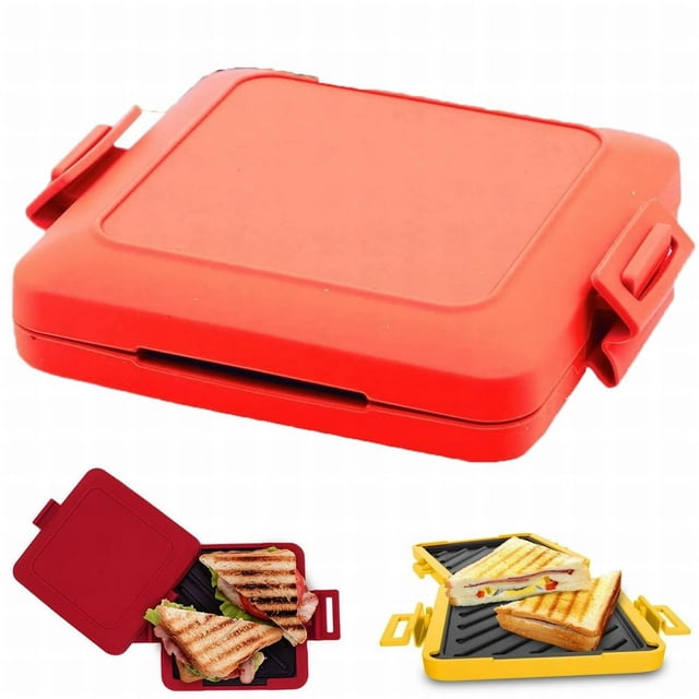 EIGTHTAIL Bakeware Microwave Toastie Sandwich Maker Munchy Microwave Toastie Maker Microwavable Toastie Maker Toastie Maker with Adjustable Silicone Straps No Electricity Wireless Red