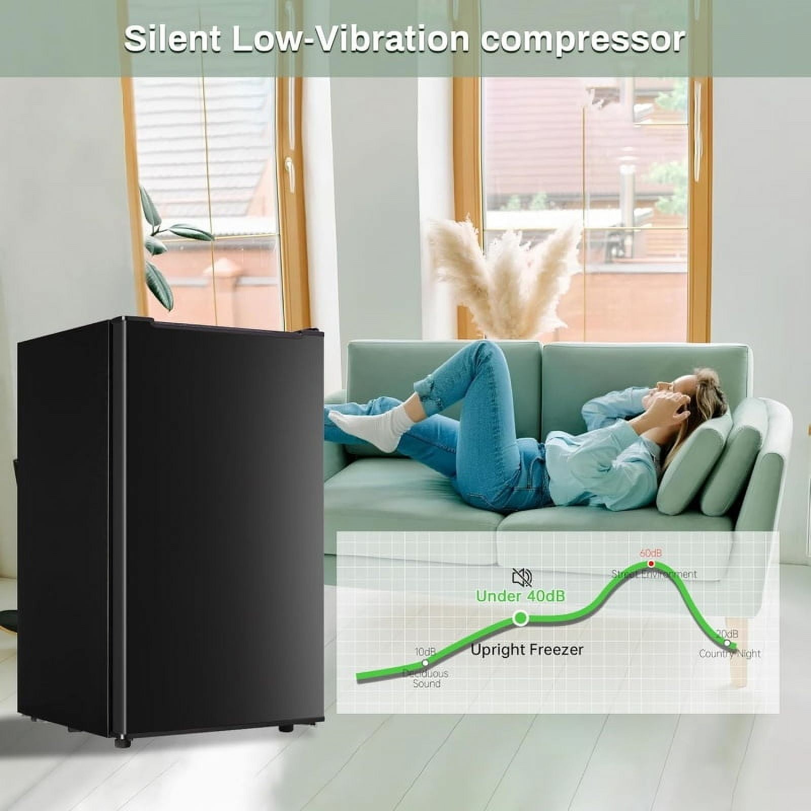 3.6 Cu.Ft Small Freezer, Upright Freezer with Reversible Single Door, 3-Speed Temperature Adjustment (Down to -13°F), Freestanding Compact Freezer with 3-Layer Condenser Tube for Home, Kitchen