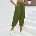 thumbnail image 6 of JoveMarine Women's Lightweight Cargo Capris - Elastic Waist Stretch Casual Pants with Pockets, Summer Cropped Trousers for Outdoor Walking,Army Green 2XL, 6 of 8