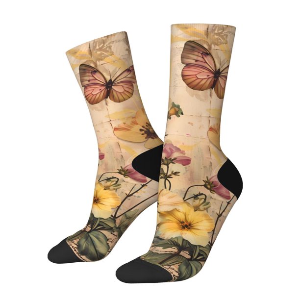 Balery Vintage Floral Butterfly Collage Calcetas Largas con Estampado para Hombre y Mujer – Suaves y Transpirables, Talla Única (US 5-11)