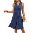 thumbnail image 4 of Women'S Twist Front V Neck Ruffle Summer Dress Elegant Sleeveless Club Party Tunic Bodycon Mini Dresses Navy Blue S, 4 of 9