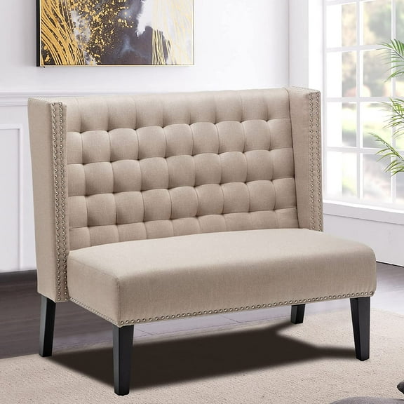 Yongqiang Modern Upholstered with Back Tufted Loveseat Settee for Dining Room Living Room Entryway Sofa Couch Banquette with Wood Legs Khaki