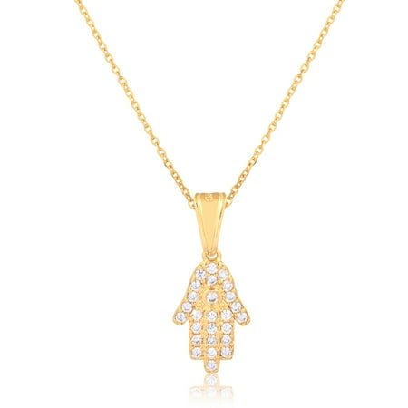 - 18K Gold Plated & Swarovski Elements Hamsa Pendant Necklace