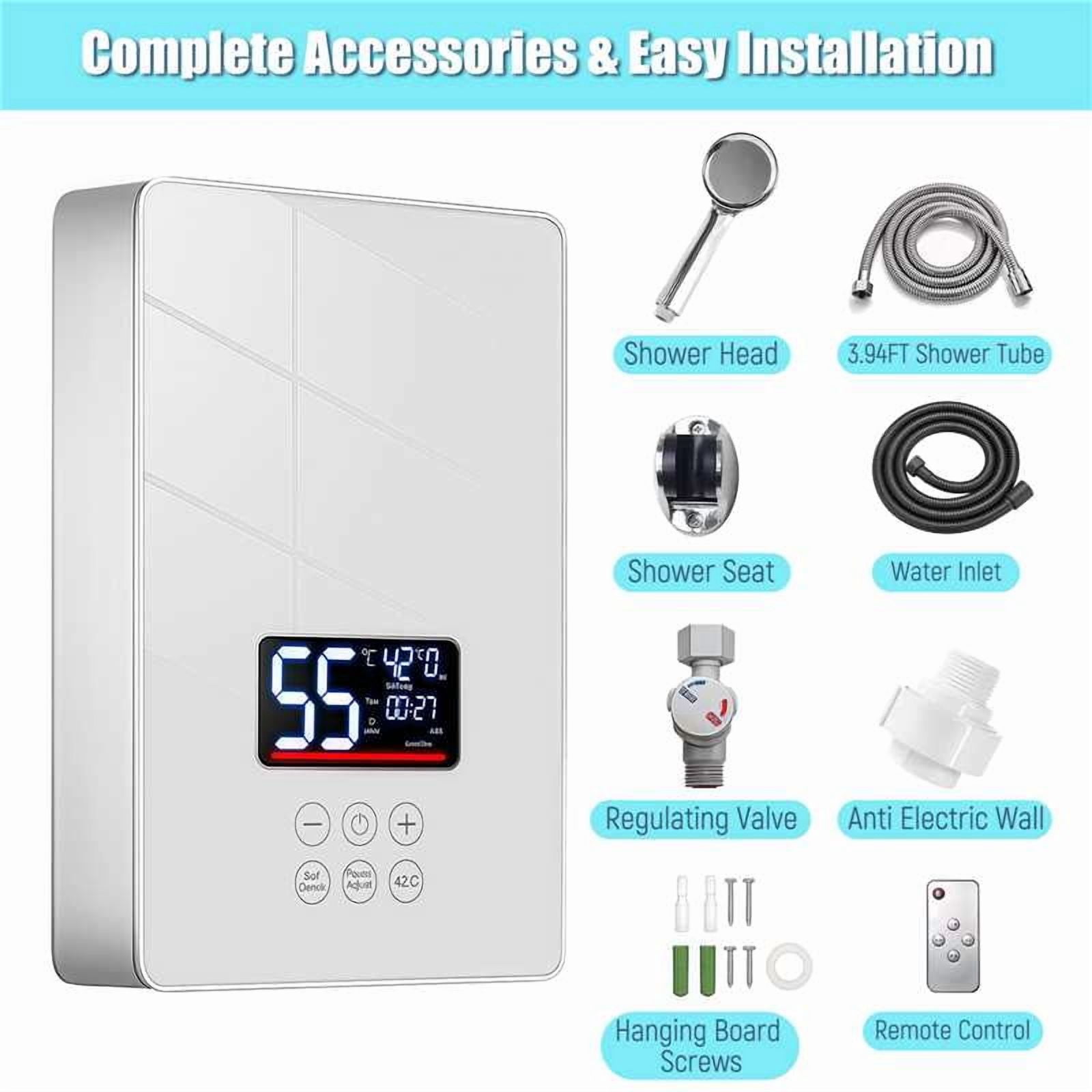 Electric Tankless Water Heater, 5000W Instant Hot Water Heater with Handheld Shower Head and Hose Set, LED Touch Screen Switch and Remote control Water Heater for Bathroom Kitchen