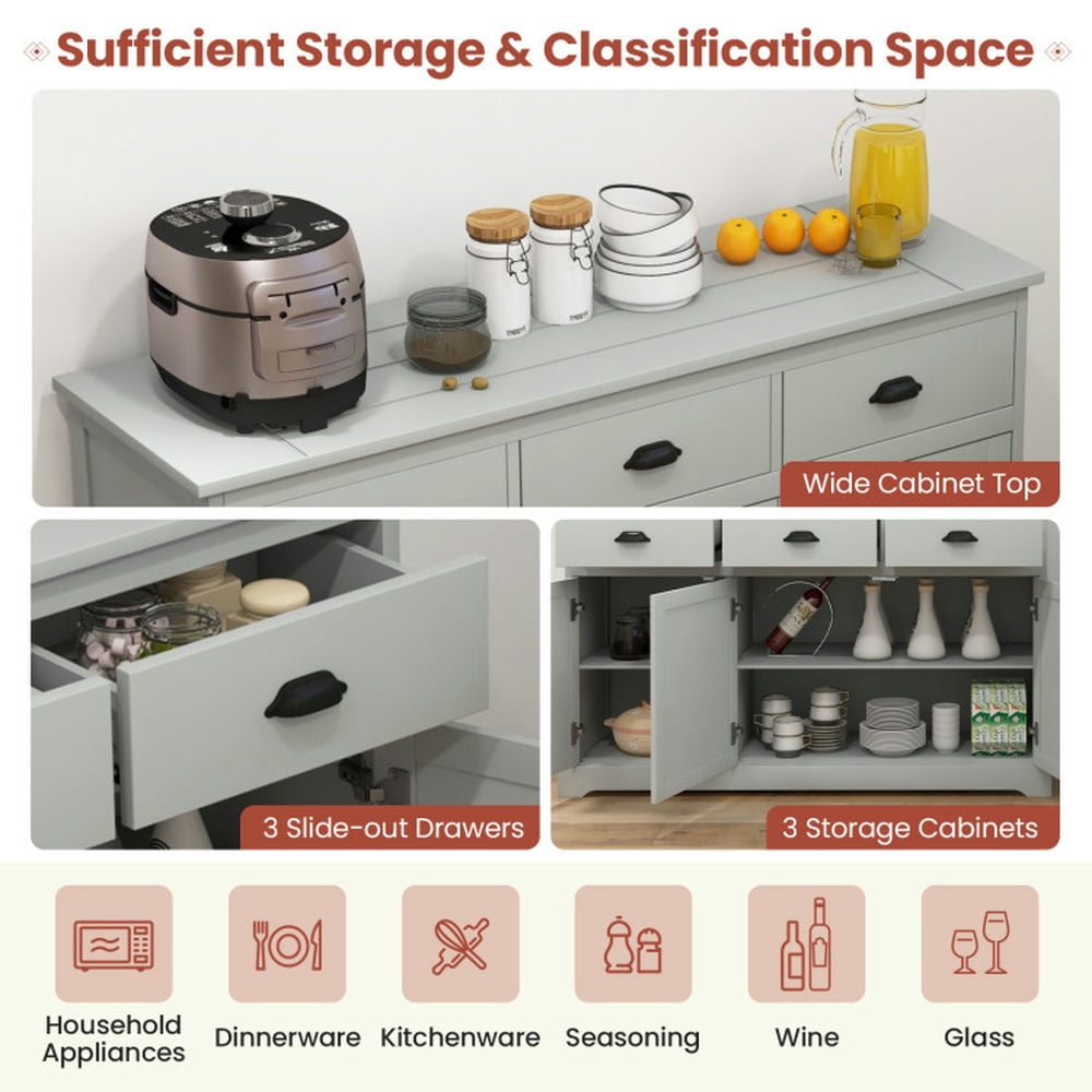 Finihen Kitchen Storage Cabinet, Buffet Sideboard, 3 Drawers Sideboard Buffet Storage with Adjustable Shelves, for Dining Room, Kitchen, Living Room, Gray Finihen Kitchen Storage Cabinet, Buffet Sideboard, 3 Drawers Sideboard Buffet Storage with Adjustable Shelves, for Dining Room, Kitchen, Living Room, Gray