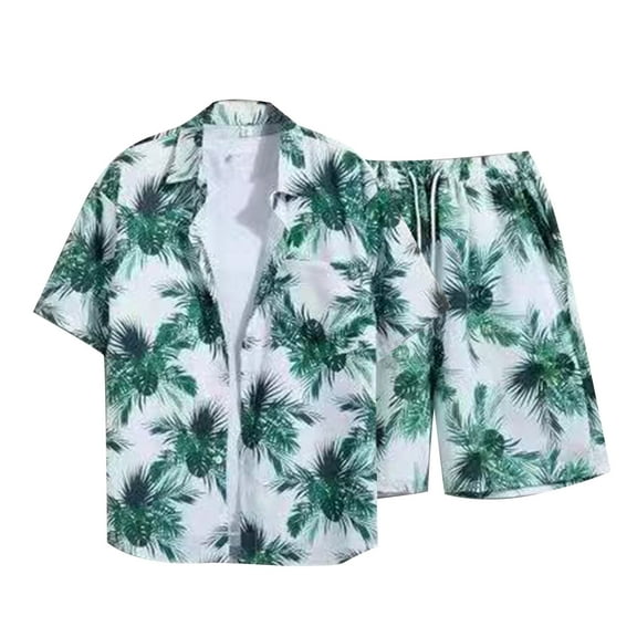 Seeotter Mens Beach 2 Pieces Printed Outfits Sweatsuit Breathable Vacation Hawaiian Casual Short Sleeve And Shorts Set