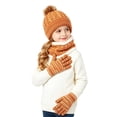 thumbnail image 5 of 3 Pcs Kids Winter Hat Scarf Gloves Set Boys Girls Knit Pompom Beanie Fleece Lined Neck Warmer Thick Thermal Ski Sets Yellow 2-10 Years, 5 of 5