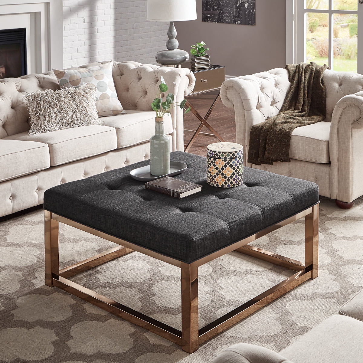 Weston Home Libby Dimpled Tufted Cushion Ottoman Coffee Table with