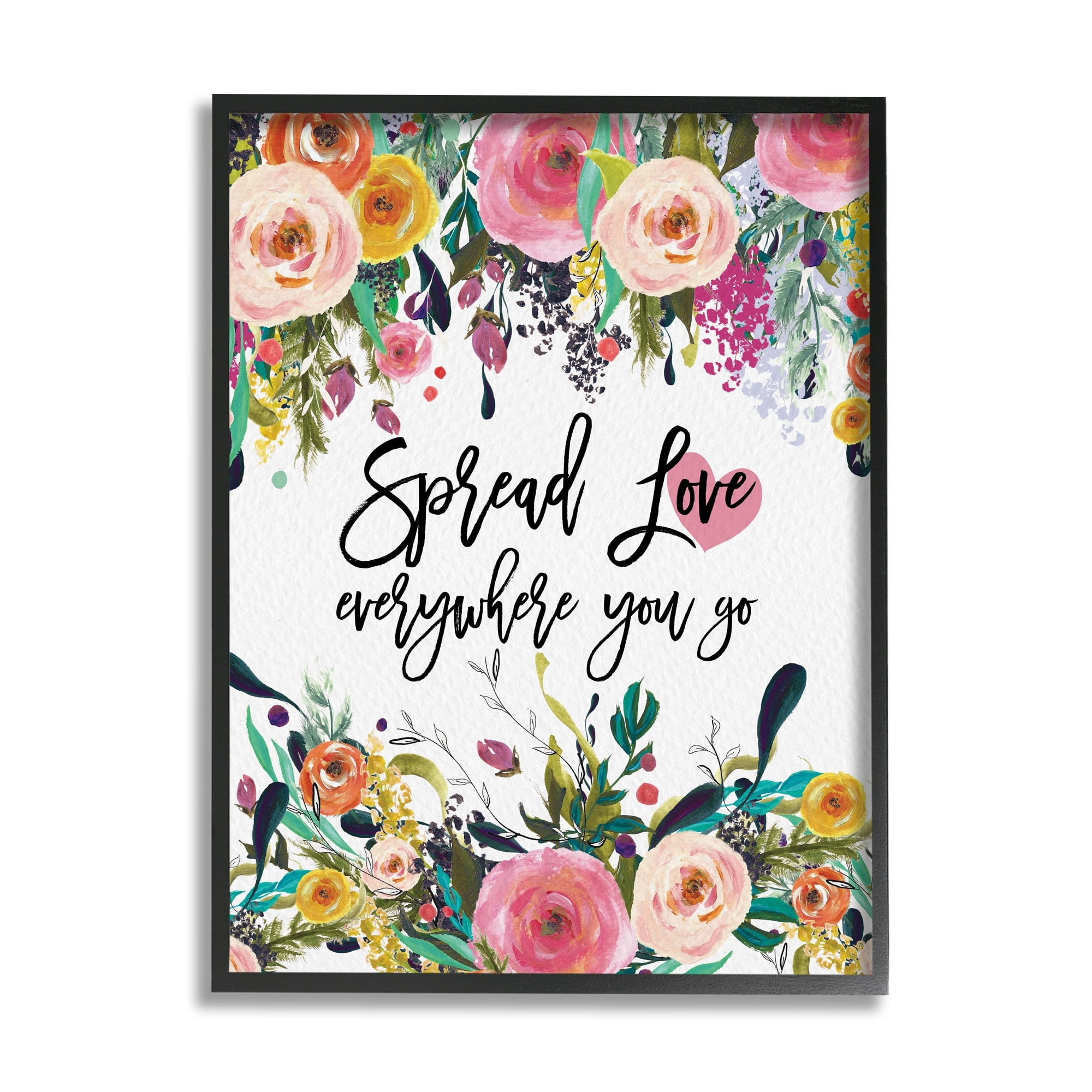 Stupell Industries Spread Love Phrase Pink Floral Blooms Calligraphy Framed Wall Art, 11 x 14, Design by Amy Brinkman