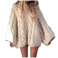 thumbnail image 1 of Aocisk Chandail Ample en Tricot à Col Rond et Manches Évasées pour Femme, Style Décontracté, Blanc, P, 1 of 4