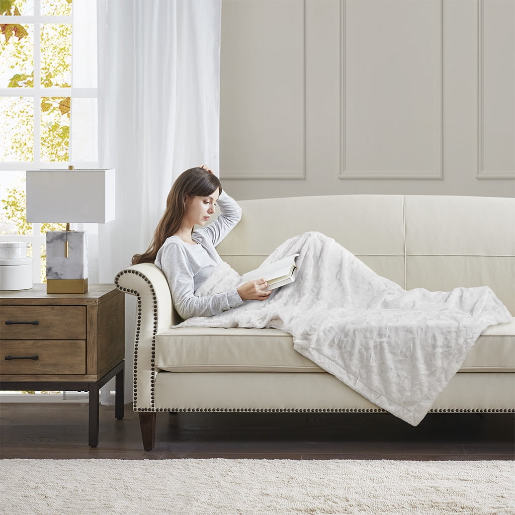 Yoneston Modern Faux Fur Throw Blanket, 70" x 60" Ultra Soft Warm Fleece Blanket for Winter, School, Bedroom and Christmas Gift-White