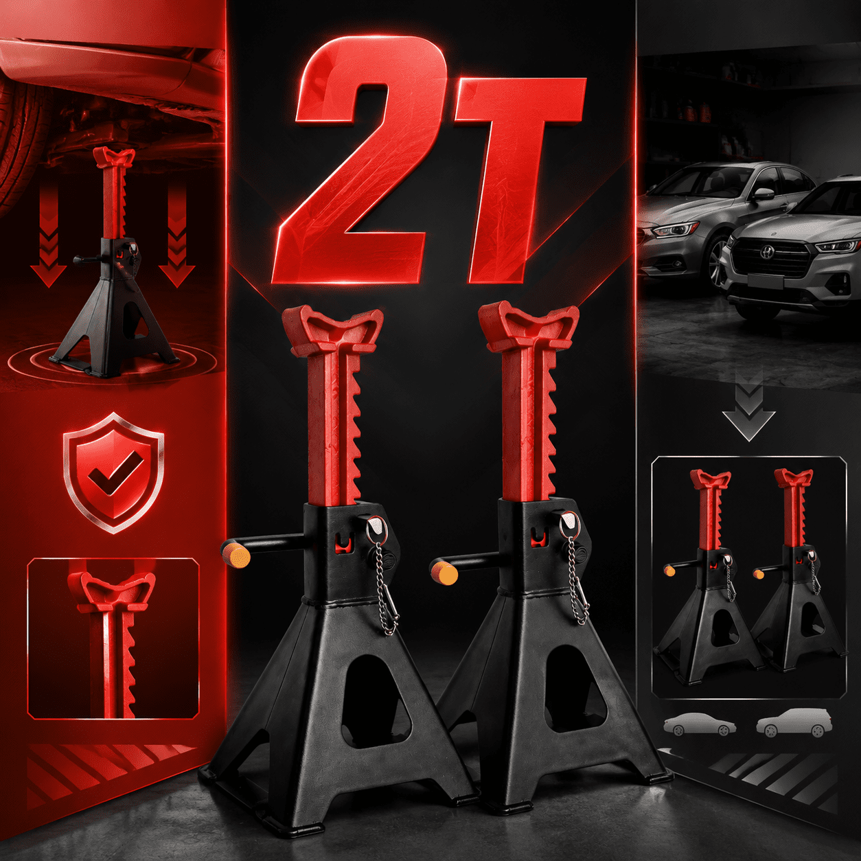2 Ton Jack Stands Pair, Heavy‑Duty Adjustable Steel Car Jack Stands with Locking Pin, Safety Support for Auto Repair, Tire Change & Vehicle Maintenance