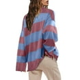 thumbnail image 5 of WEIYLL Women Oversized Fall Half Zipper Turtleneck Striped Tops Long Sleeve Color Block Cardigan Sweatshirts Brick Red, 5 of 5