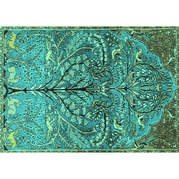 Ahgly Company Indoor Rectangle Persian Turquoise Blue Traditional Area Rugs, 5' x 7'