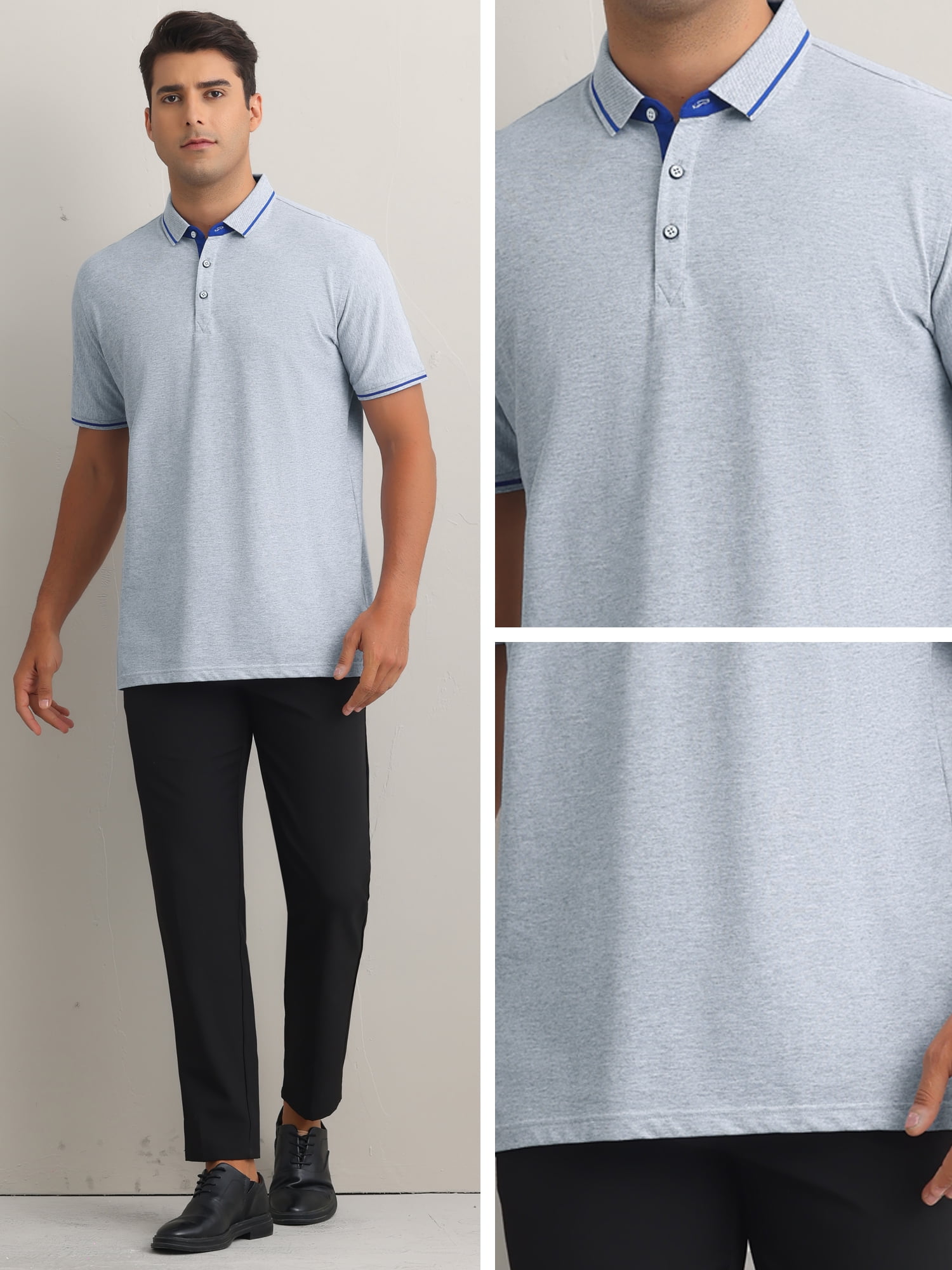 DARING DIVA Men's Polo Short Sleeves Classic Fit Business Summer Golf Shirt XL Gray