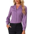 thumbnail image 1 of INSPIRE CHIC Chemise pour Femme Col Plat Manches Longues Boutonnée Chemise Satin de Bureau TP Magenta, 1 of 5