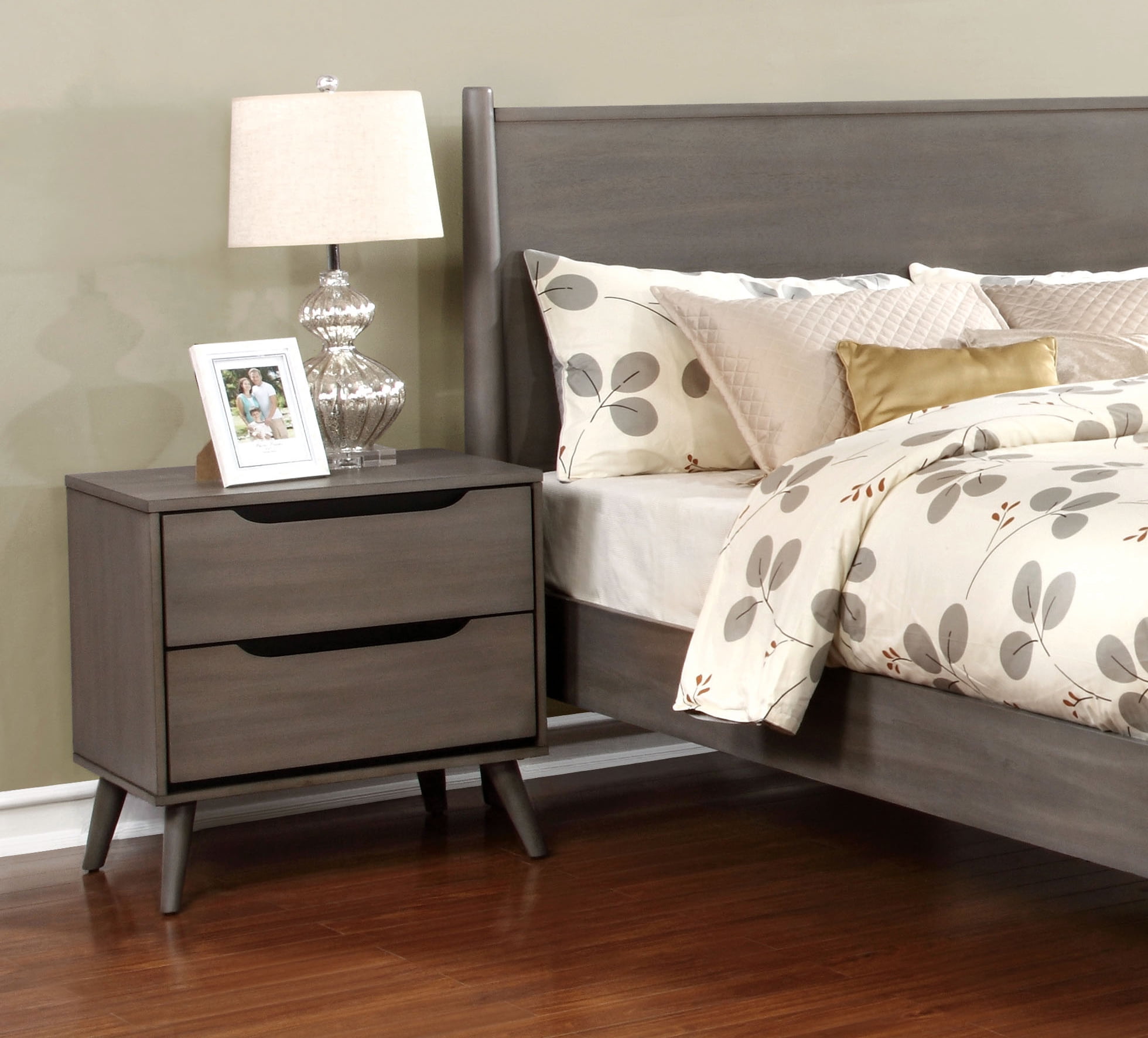 Furniture of America Farrah MidCentury Nightstand with 2Drawer, Gray