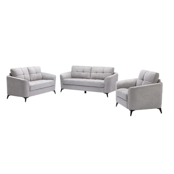 Callie Light Gray Linen Fabric Sofa Loveseat Chair Living Room Set