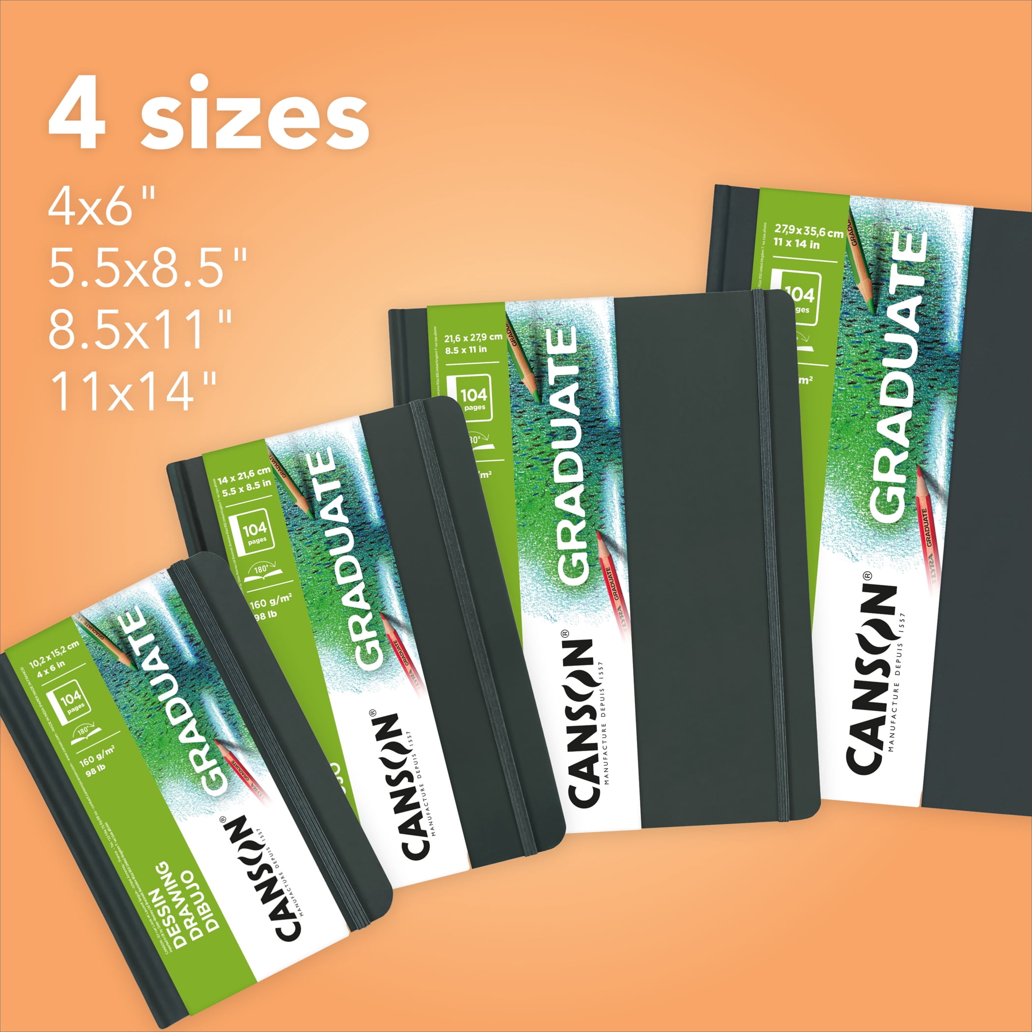 Canson Graduate Drawing Art Book, Hard Cover Binding, 52 Sheet, 4x6 inch, Pack of 5