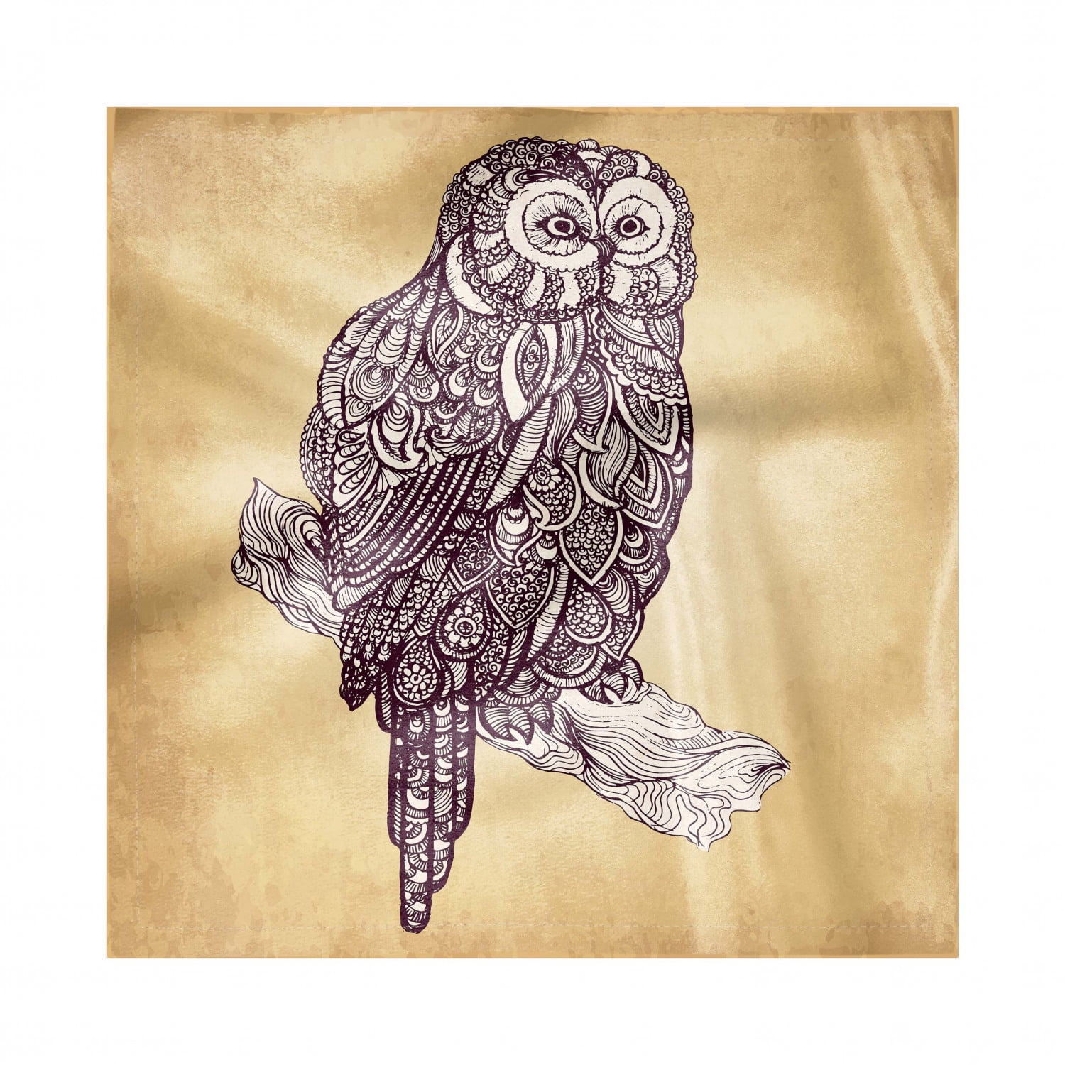 Owl Napkins Set of 4, Hand Drawn Style Bird Perched on a Branch Vintage
