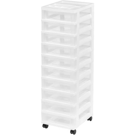 Iris 10 Drawer Rolling Storage Cart With Organizer Top White