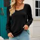thumbnail image 2 of Camisa de punto para mujer Cuello cuadrado Manga larga abullonada Puños abotonados Camisa de punto Casua Fit Negro XXL, 2 of 5