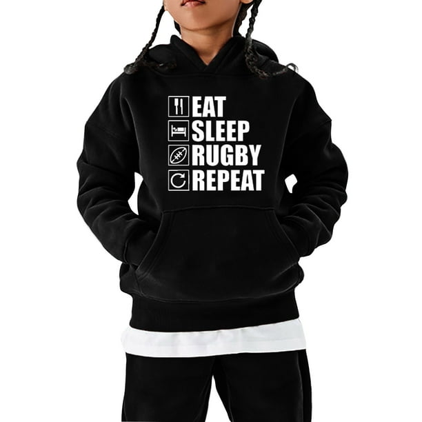 Gibobby Sudadera con capucha para al fútbol americano, regalo deportivo, jugador de Rugby Vintage, deportes Retro, sudadera de Rugby para niños y niñas, (Negro, 3-4 Años)