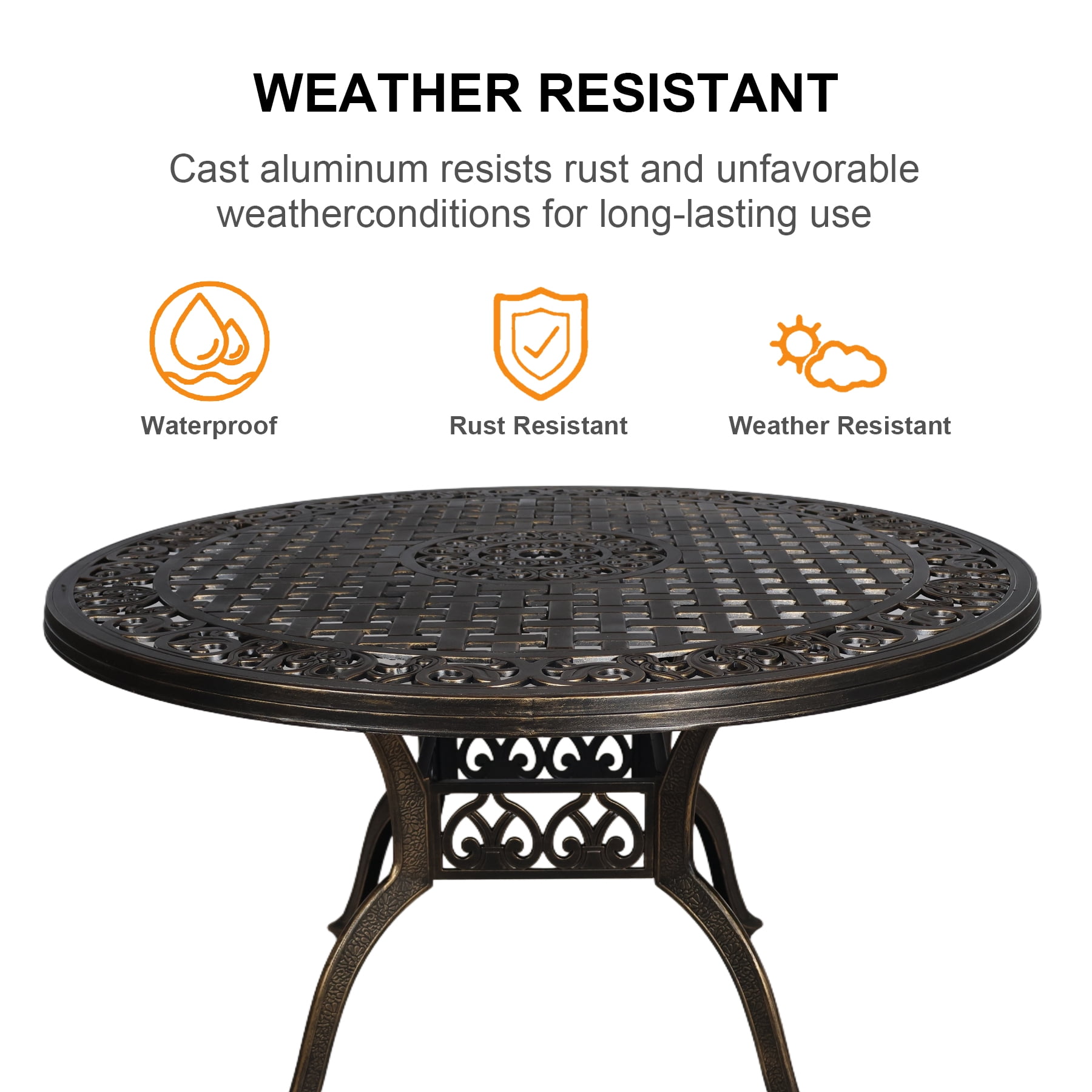 5 Piece Outdoor Dining Set for 4 Person,Cast Aluminum Patio Table and Chairs Set,All-Weather Round 48" Patio Dining Table with 2.36" Umbrella Hole,Patio Furniture Dining Set for Balcony Garden,Bronze