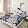 thumbnail image 3 of Erosebridal Navy Gray White Queen Sheet Sets, Romantic Rose Flower Bed Set for Girls, 4 Pieces, 1 Flat Sheet 1 Fitted Sheet and 2 Pillowcases, 3 of 5