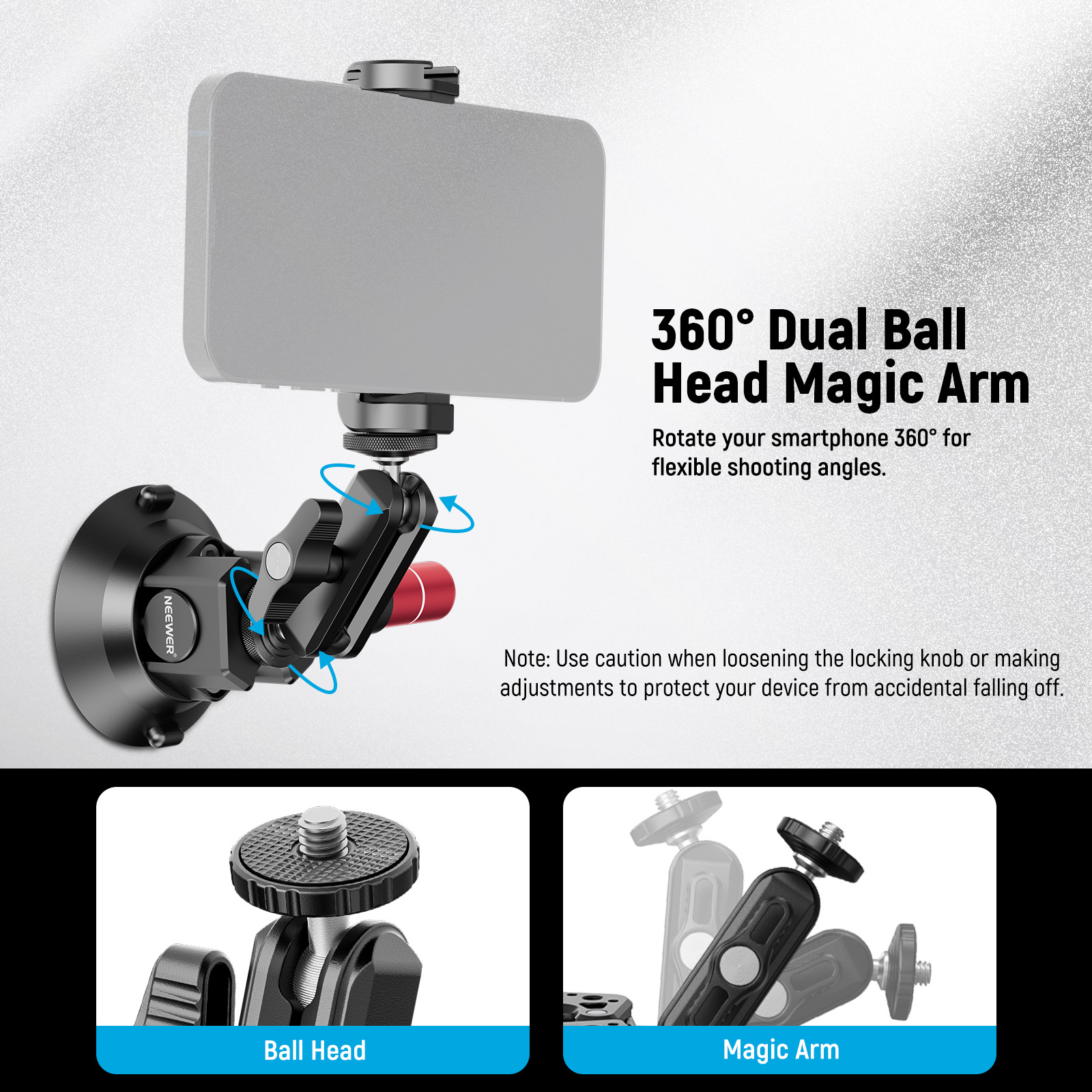 NEEWER 3" Suction Cup Mount With Phone Holder Action Camera