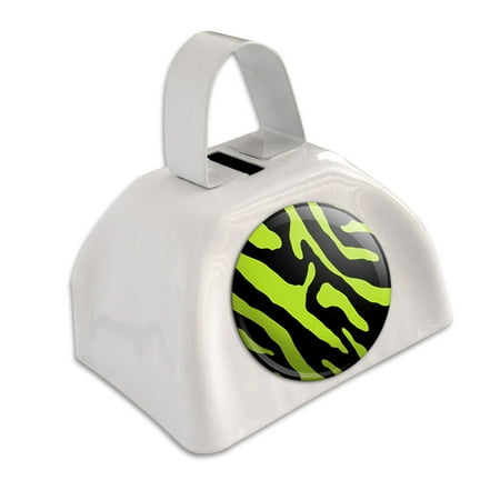 Zebra Print Black Lime Green White Cowbell Cow Bell